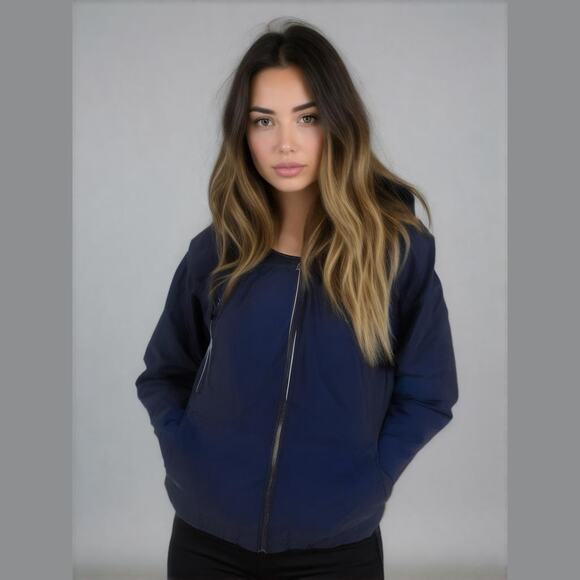 Lands End Navy Blue Zip Out Yellow Liner Outdoor Winter Parka Jacket Coat S - Picture 1 of 11